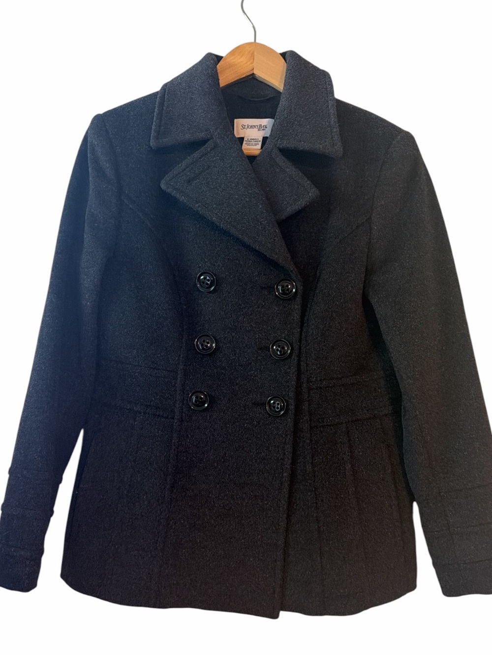 Wool Cashmere Peacoat Double Breasted Dark Gray Womens XS Quiet Luxury Old Money